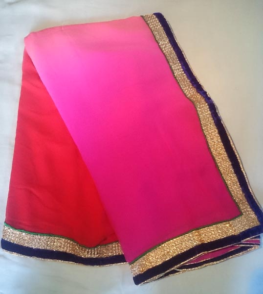 Fancy Work Shaded with Velvet Border Party Wear Saree