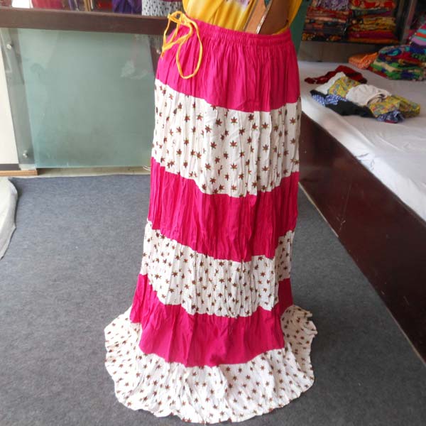 Pink White Sanganeri Printed Cotton Skirt