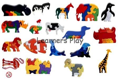 Learners Play Wooden Jigsaw Puzzles Animals