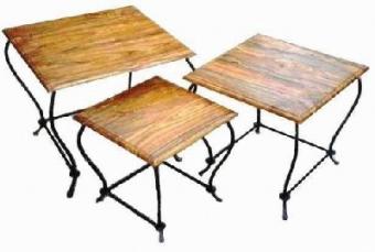 Three Stool Iron Wooden Set