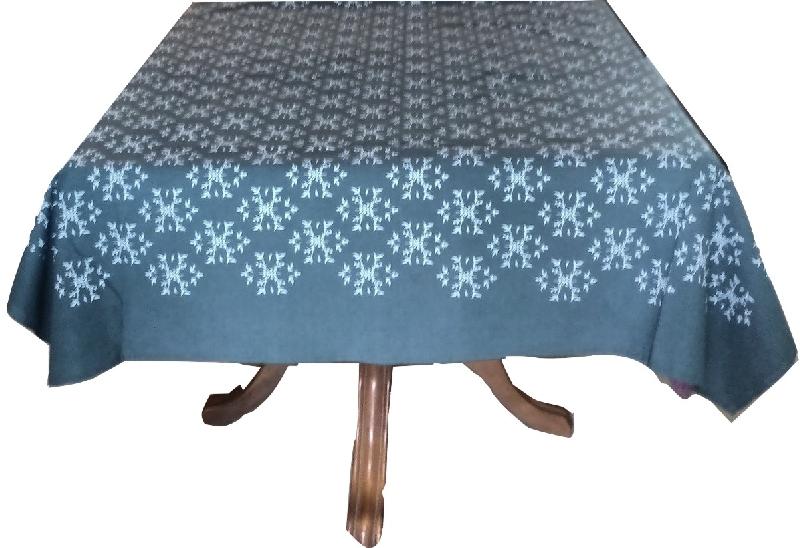 Grey table cloth in thick cotton, Style : handblock printed