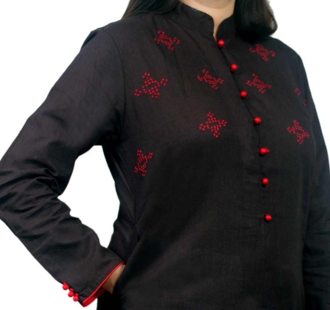 Corporate Black Hand Embroidered Corporate Kurta