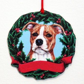 Staffordshire Terrier Wreath Ornament