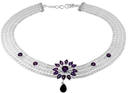 Silver Gemstone Necklace  - Sgn  004