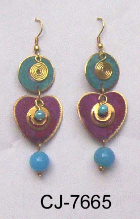 Brass Earrings, Color : Pink, Turquoise Gold