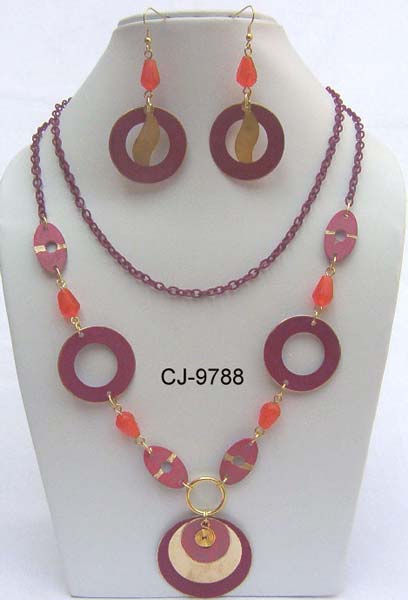 Glass Beads Brass Necklace Set (CJ-9788), Gender : Women