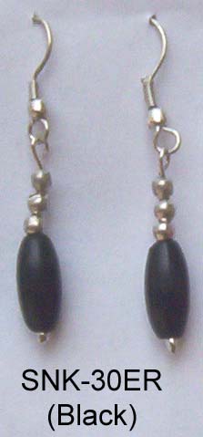 Glass Bead Earring (SNK-30 ER Black), Color : Silver