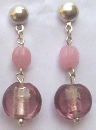 Glass Bead Earrings (SER-14 Pink)