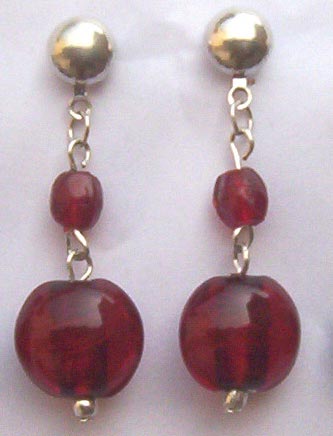 Glass Bead Earrings (SER-14 Red)