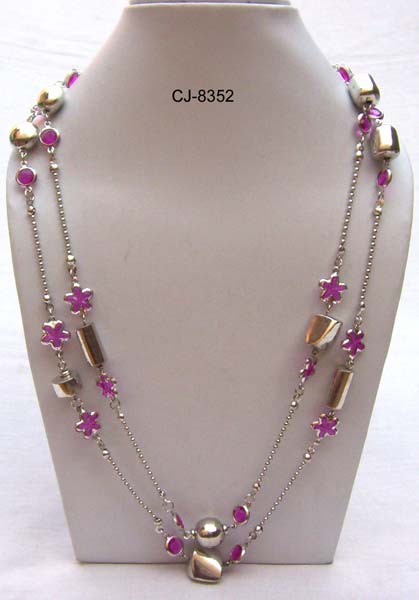Hind International Glass Bead Necklace, Color : Purple Silver