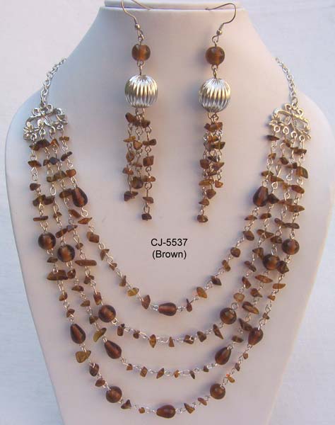 Glass Bead Necklace Set (CJ-5537 Brown)