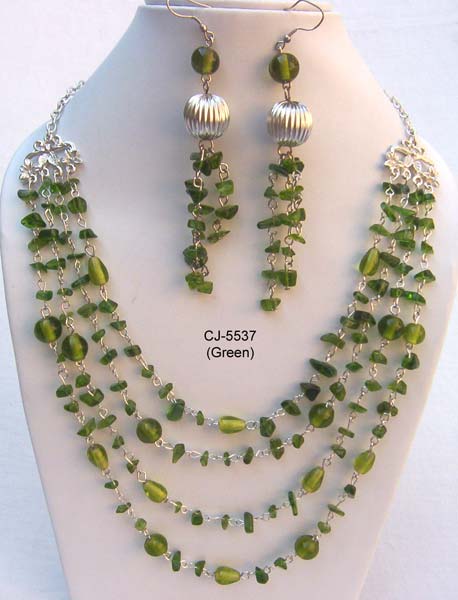 Glass Bead Necklace Set (CJ-5537 Green), Gender : Women