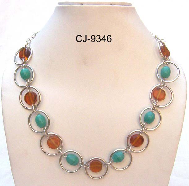 Hind International Glass Beads Necklace, Color : Turquoise, Brown Silver