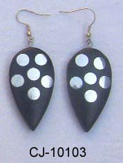 Wooden Earring (CJ-10103), Color : Black, Silver