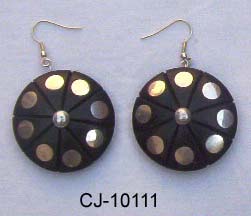 Wooden Earring (CJ-10111), Color : Black, Silver
