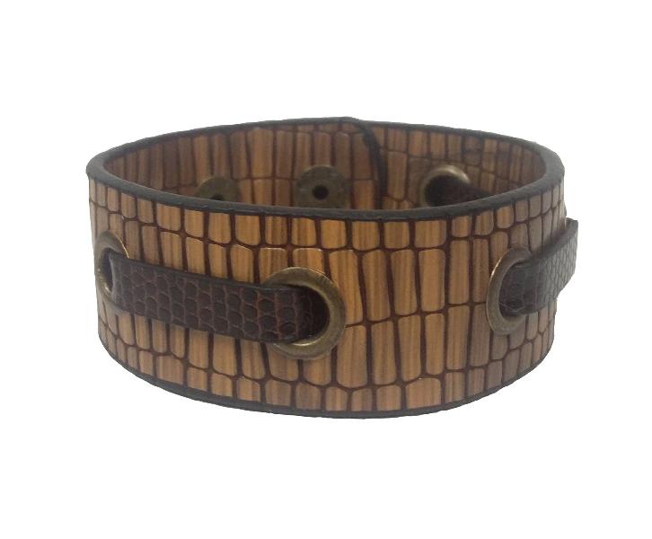 Essart PU Leather Men Wrist Band-02-Tan, Size : L-23.00, H-0.50, W-5.50(CM)