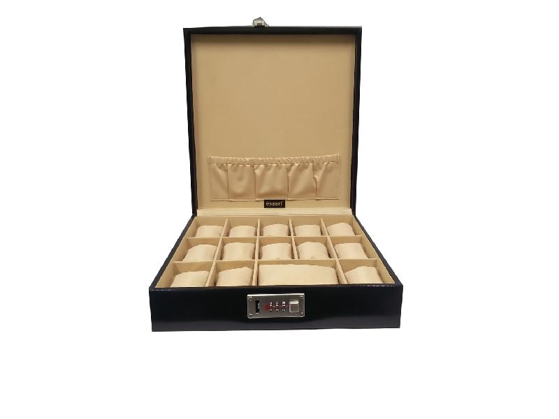 Essart PU Leather Watch Box for 15watches with Number Lock closure