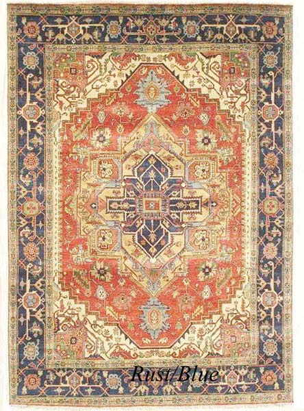 Hand Knotted Heriz Serapi Blue Rugs