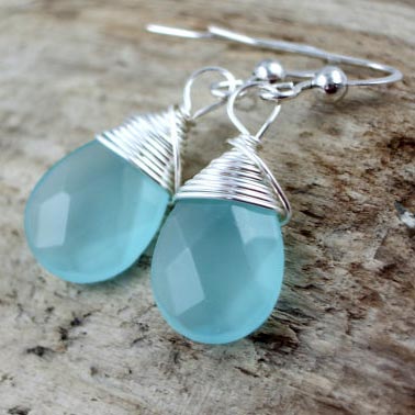 Blue Chalcedony Gemstone Earrings