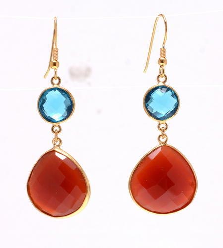 Orange Chalcedony & Blue Topaz Gemstone Earrings