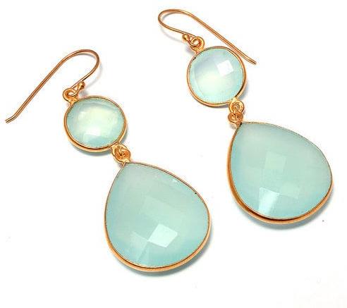 Sterling Silver Aqua Chalcedony Gemstone Earring