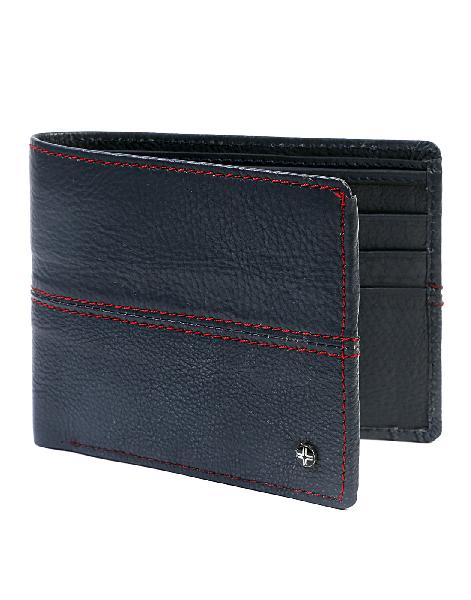 JL Collections Men\'s Blue and Red Leather Wallet (6 Card Slots) - JL_MW_3372_A