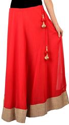 Red Faux Georgette Readymade Long Skirt