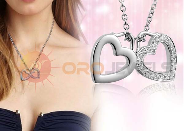 Cz Studded Double Heart Silver Plated Pendants