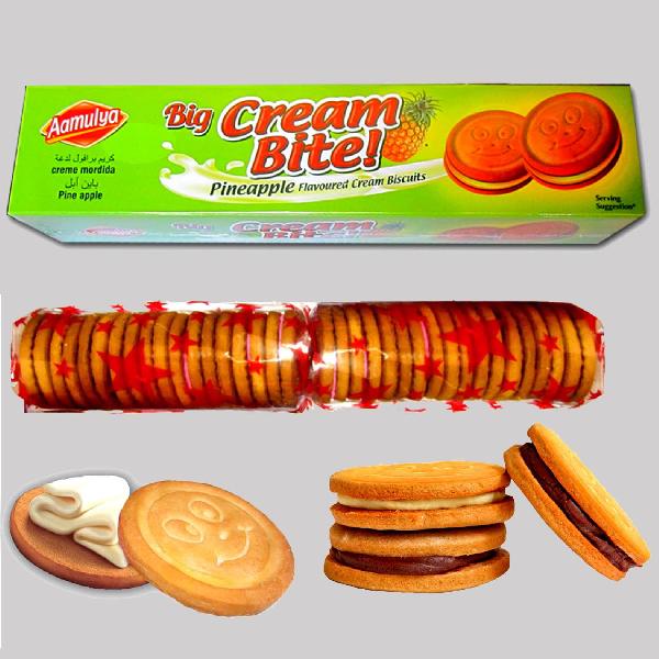 Aamulya Round soft Pineapple Cream Biscuit, Packaging Type : Bag, Box, Family Pack, Single Package