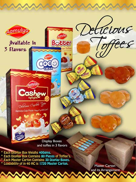 Aamulya Toffees, Packaging Type : 400 g x 30 Display Boxes