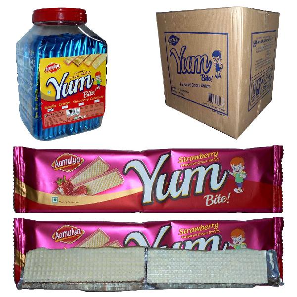 Aamulya Yum Strawberry Wafers, Certification : FDA, GMP, HACCP, ISO, Halal Certifications