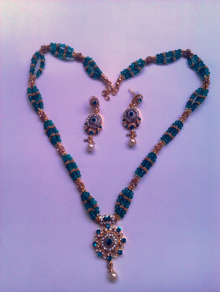 Blue Gold Crystal Beaded Necklace