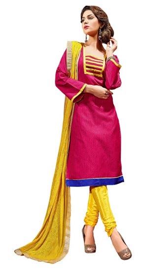 Banarasi Silk Embroidered Dress Material, Color : Magenta