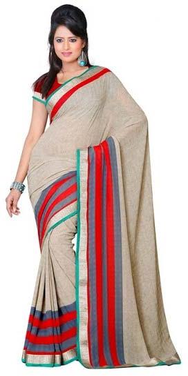 Beige Color Striped Saree