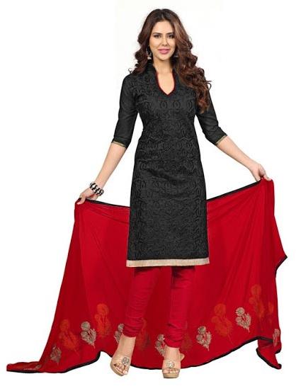 Black Chanderi Silk Dress Material