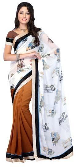 Georgette Embroidered Brown Designer Saree