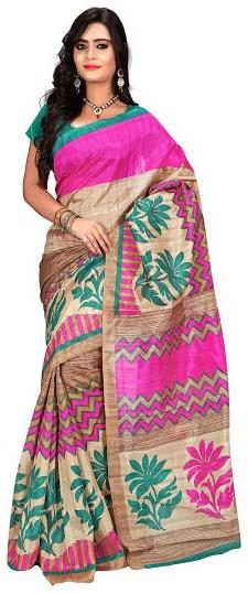 Casual Bhagalpuri Sarees, Color : Beige