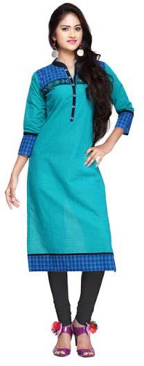 Sual Wear Cotton Long Kurti, Color : Turquoise