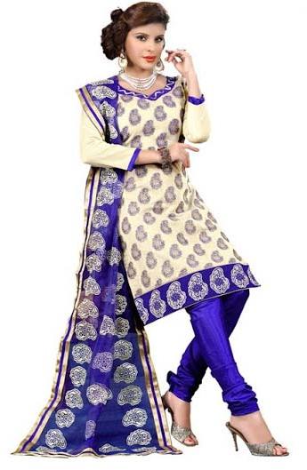 Chanderi Dressmaterial Salwar Kameez, Color : Cream
