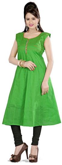 Green Colored Cotton Plain Kurti