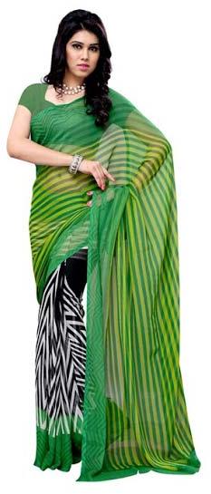 Green Striped Chiffon Saree