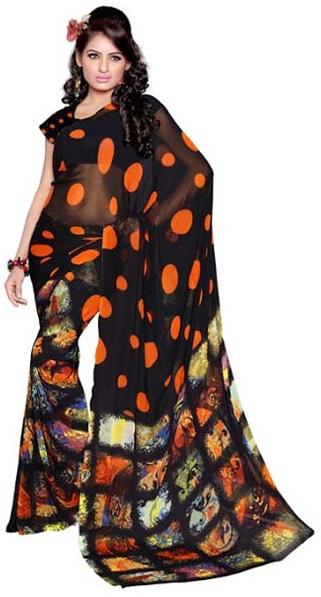 Indian Designer Wear Faux Georgette Black Printed Saree