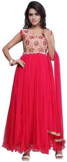 Pink Colored Net Embroidered Gown