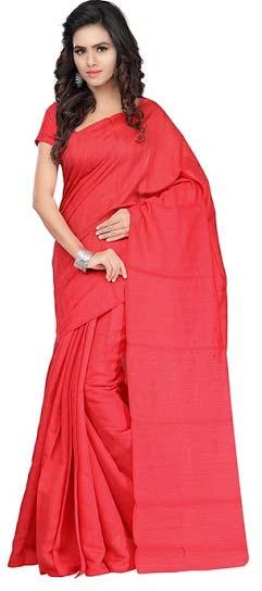 Red Colored Plain Saree