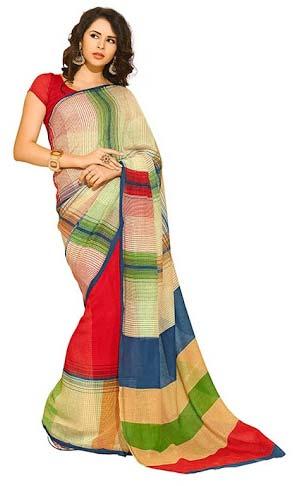 Striped Printed Silk Saree