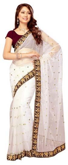 Wedding Wear Net Sarees, Color : White