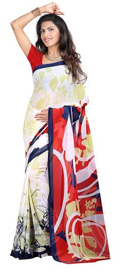 White Colored Floral Printed Saree