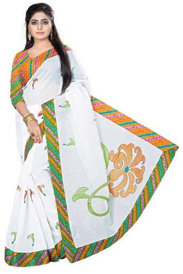 White Cotton Embroidery Saree