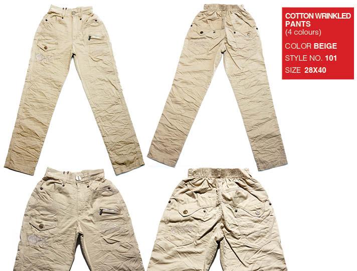 Boys Beige Cotton Wrinkled Pants