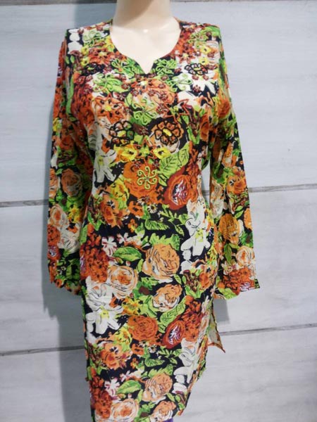 Orange Black Printed Kurti